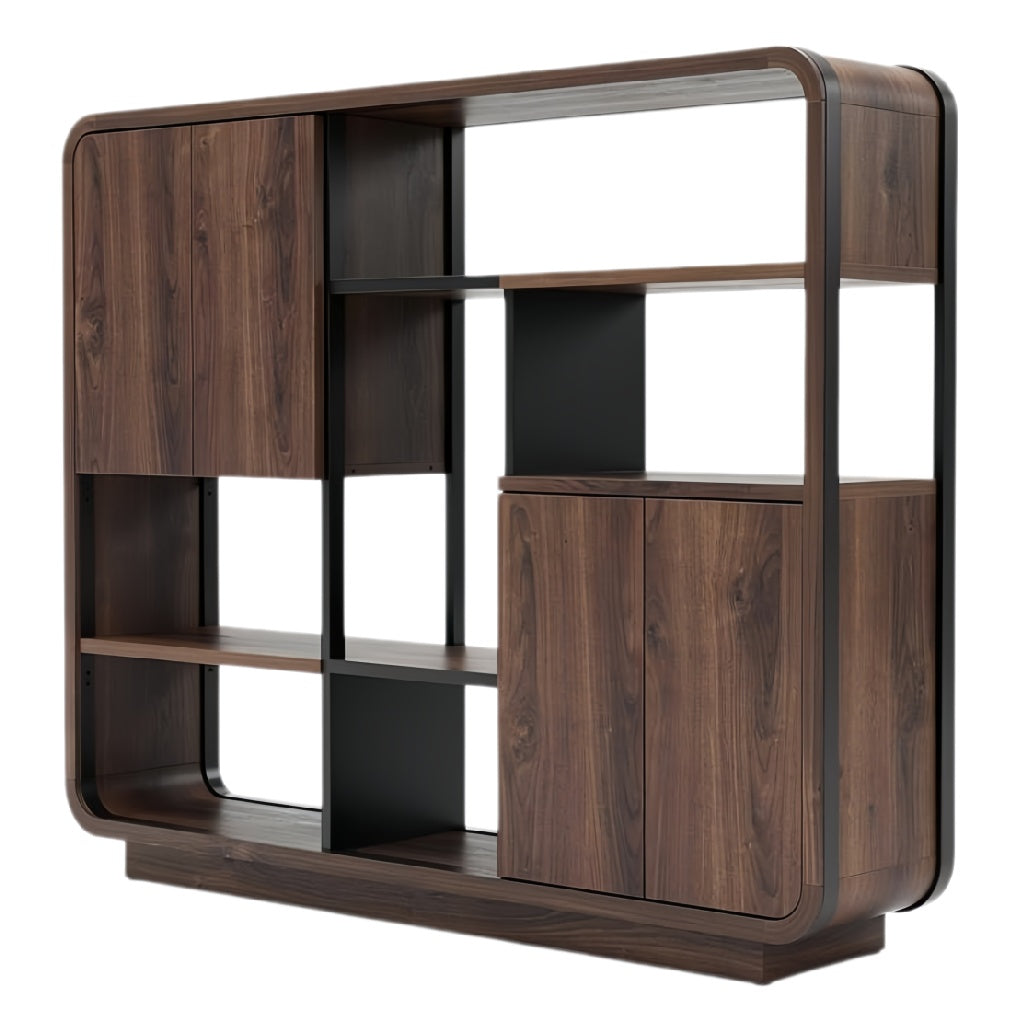 Technische titel in het Nederlands: **Moderne houten boekenkast met open vakken en deuren**